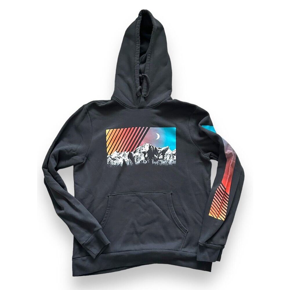 Old Navy Men’s Colorful Mountain Graphic Gray Pullover Hoodie Sweatshirt Large